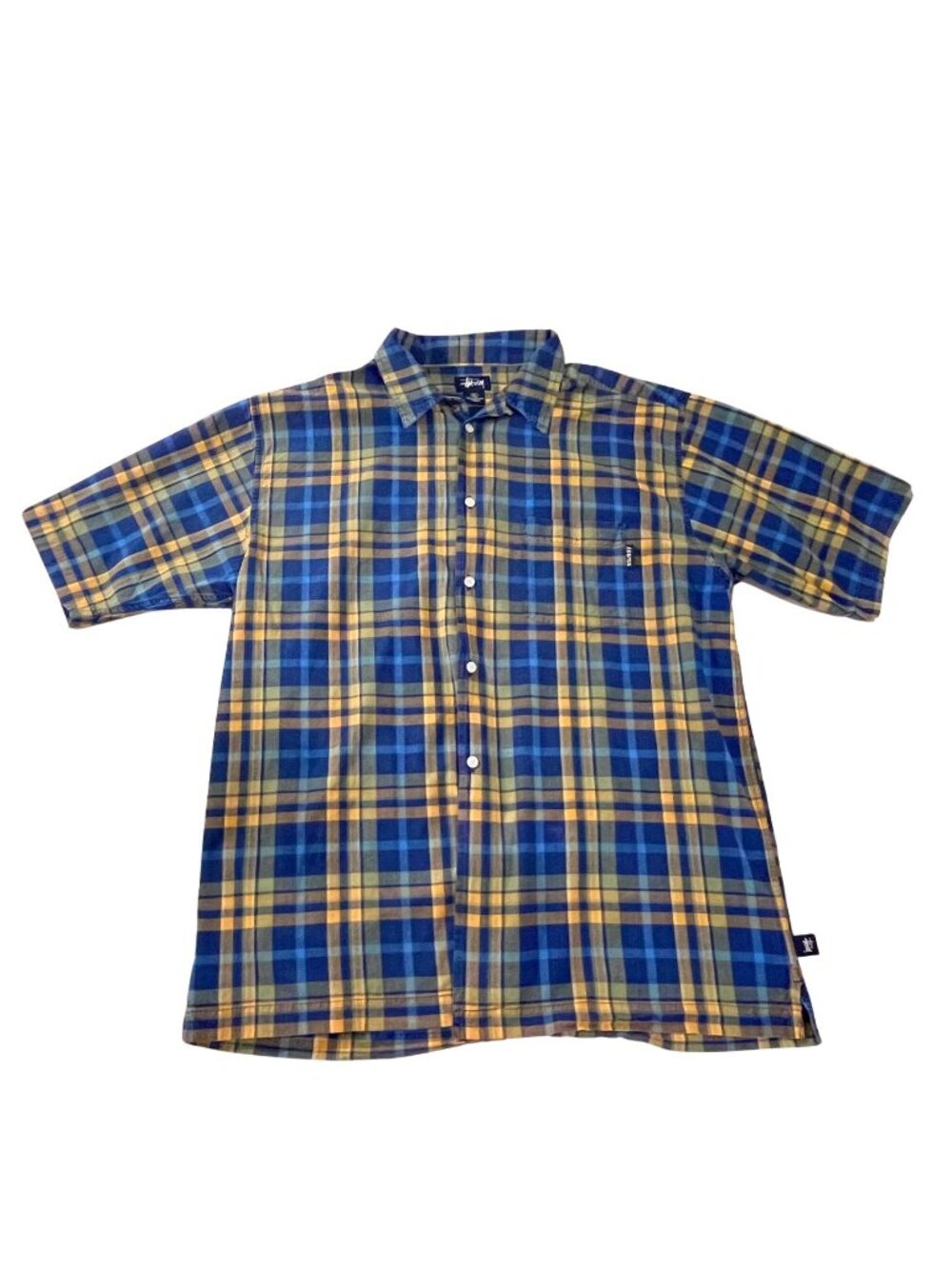 STUSSY | Vintage Stussy Button-Down Blue Yellow Plaid Tartan Check Shirt XL